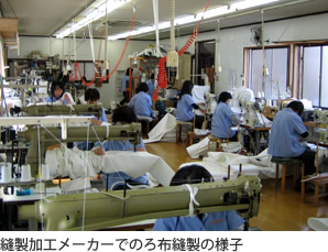 縫製メーカーでのろ布縫製の様子